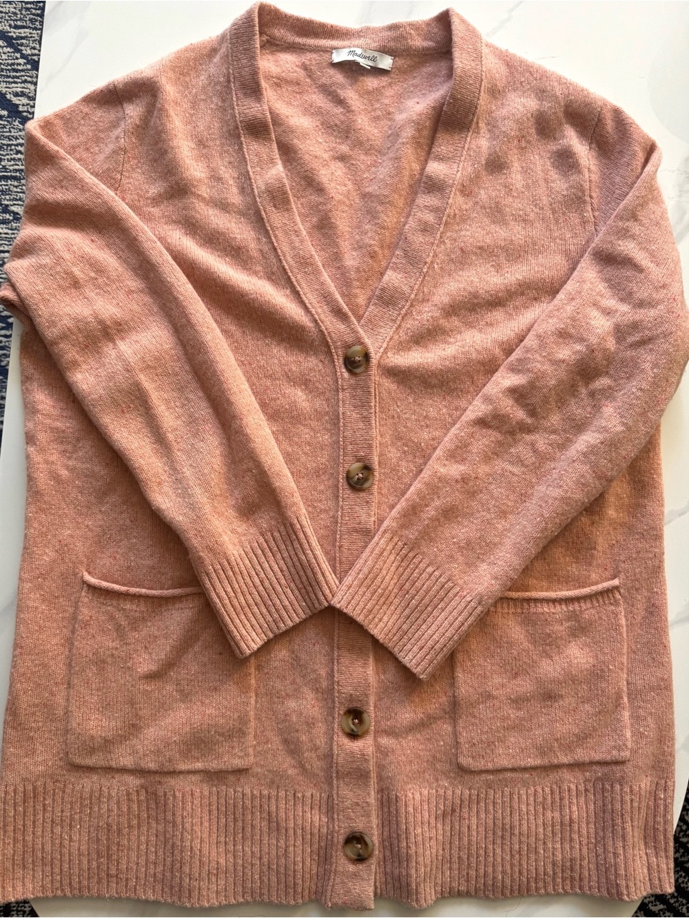 Madewell Soft Rose Pink Marled Knit V-Neck Button-Front Cardigan